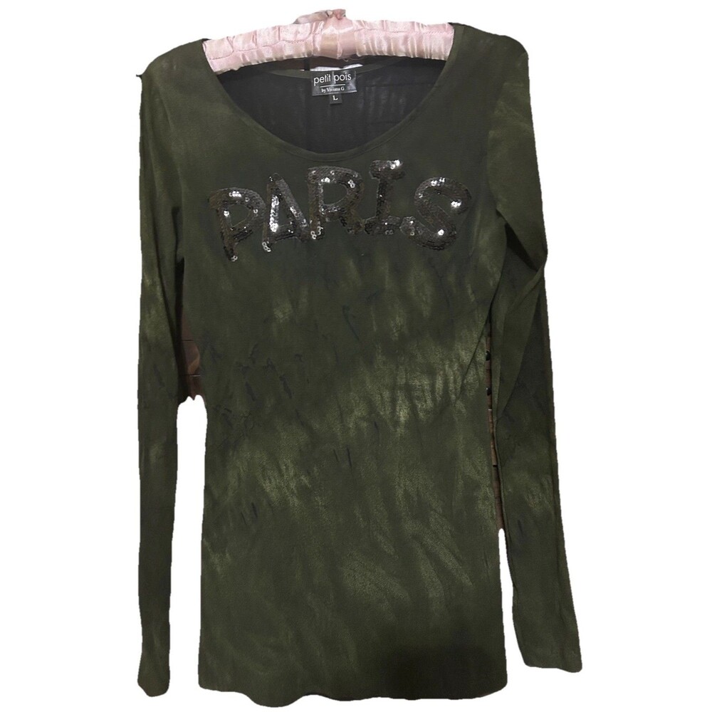 Petit Pois Vivian G Paris Sheer Top Women Size Large Green Tie Dye Modern Chic